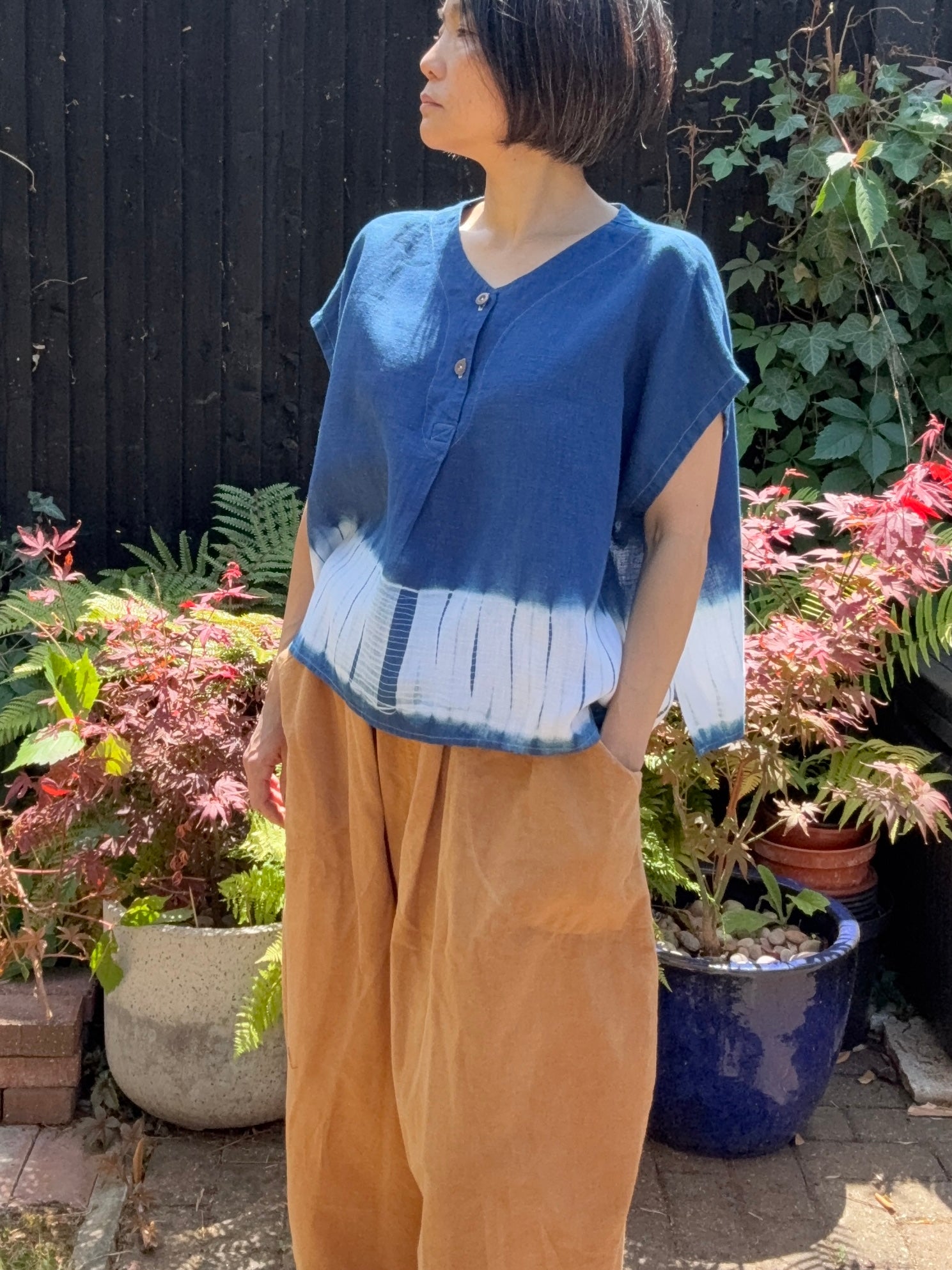 Irish linen pullover shibori dyed with indigo image 1