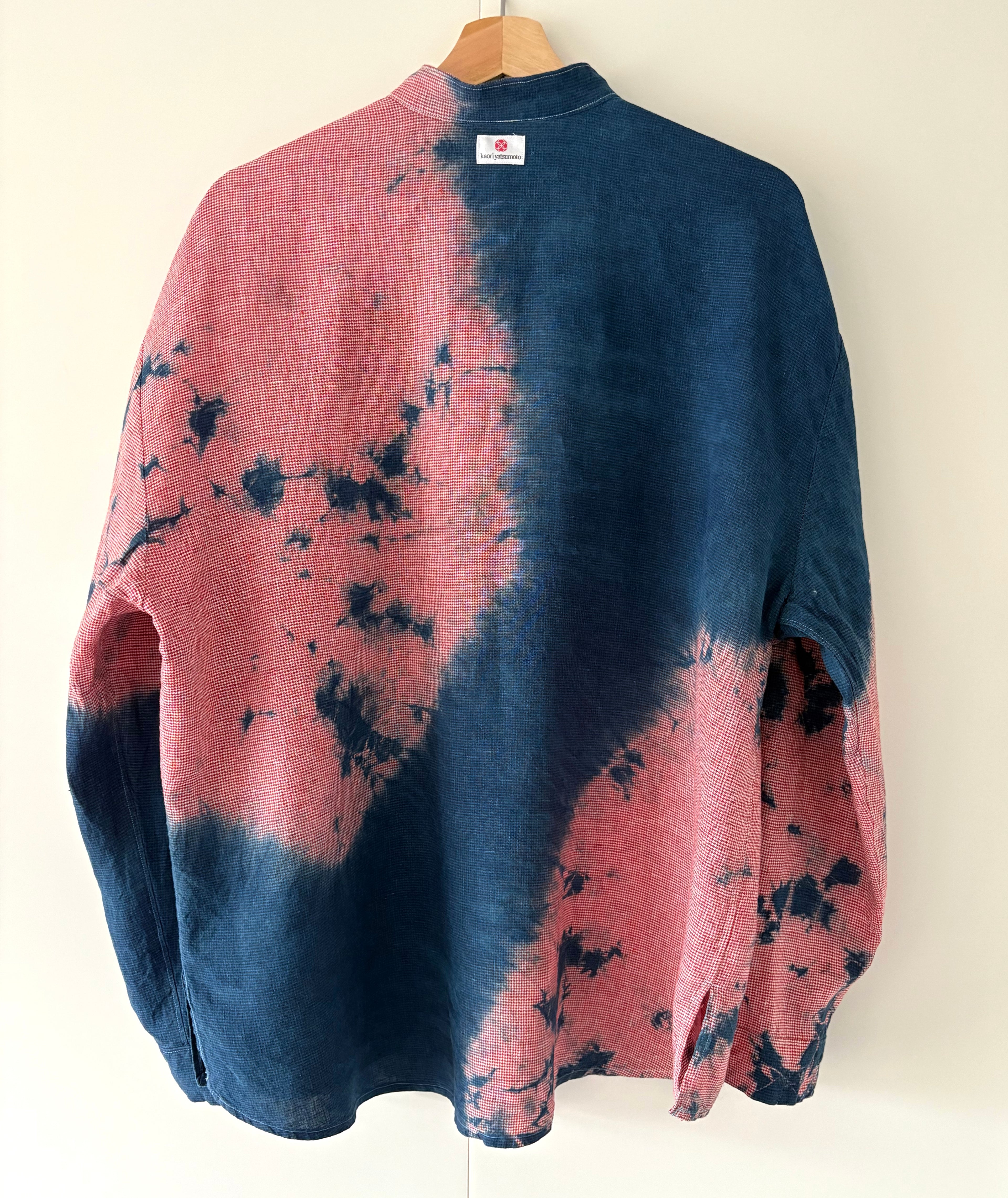 Red Irish linen shirt dyed with organic indigo Men's  Large  image 1