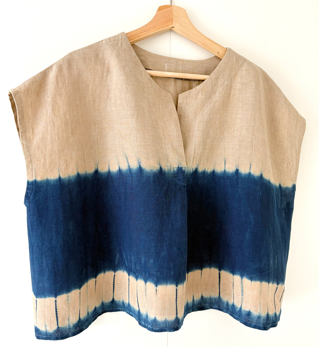 Irish linen pullover shibori dyed with organic indigo image 4