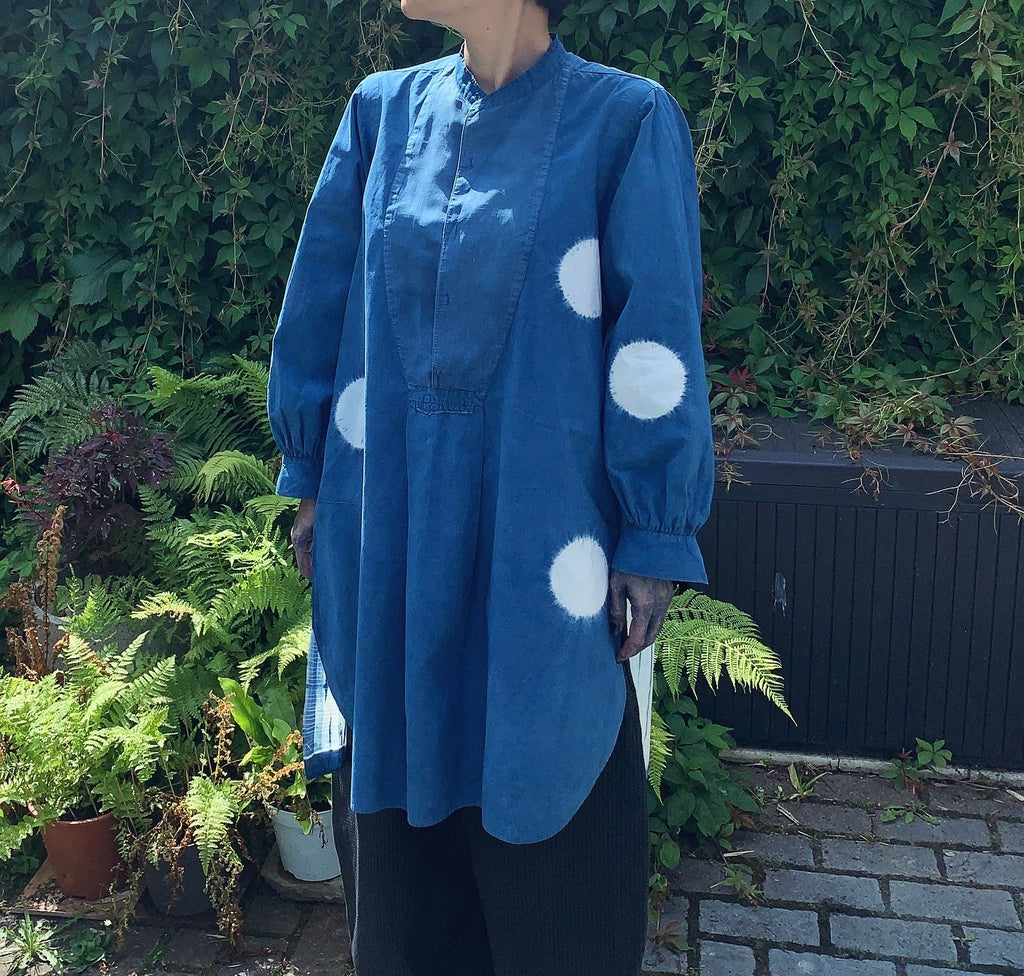 Antique French Smock hand Shibori dyed with indigo image 0