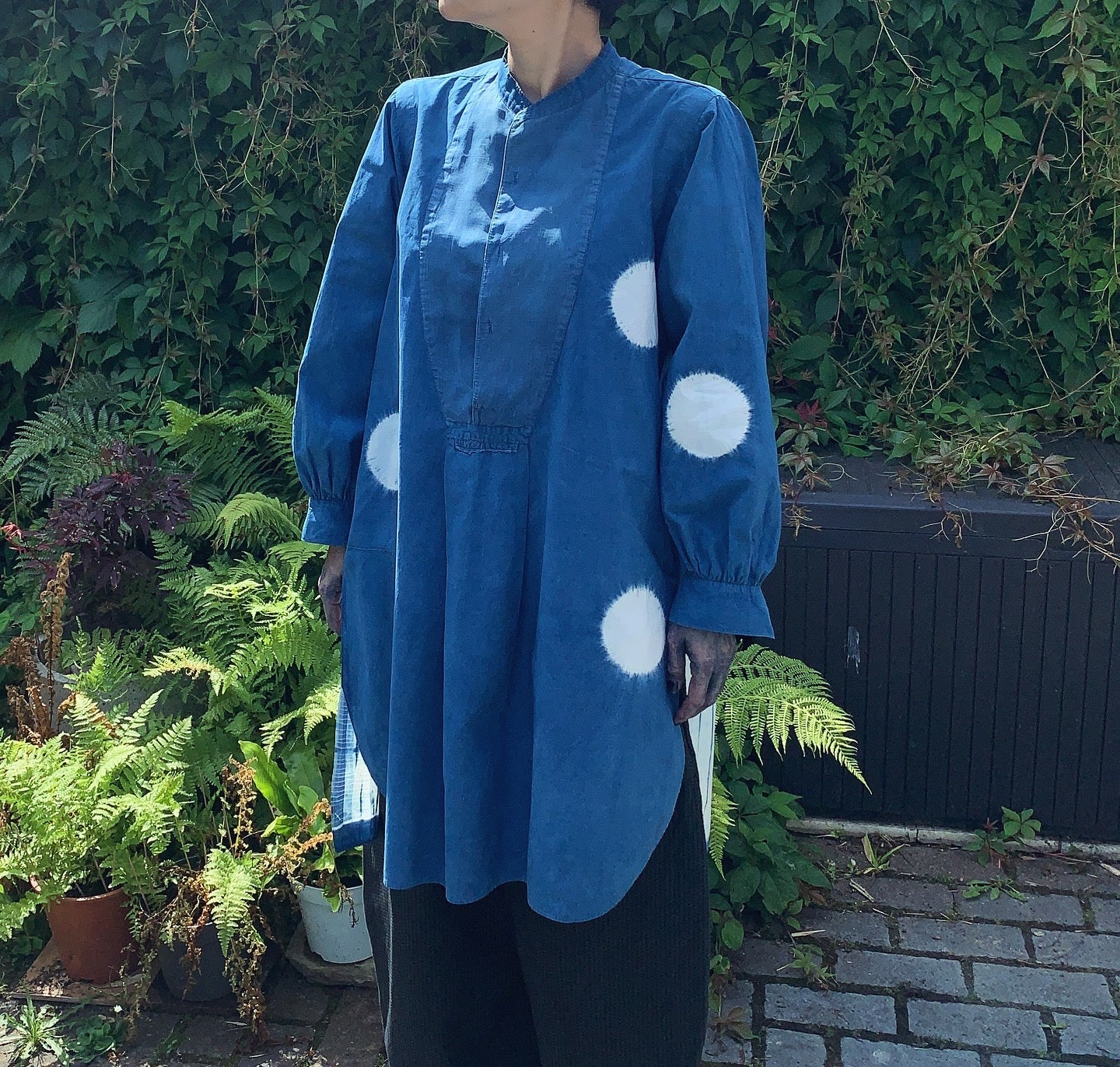Antique French Smock hand Shibori dyed with indigo image 0