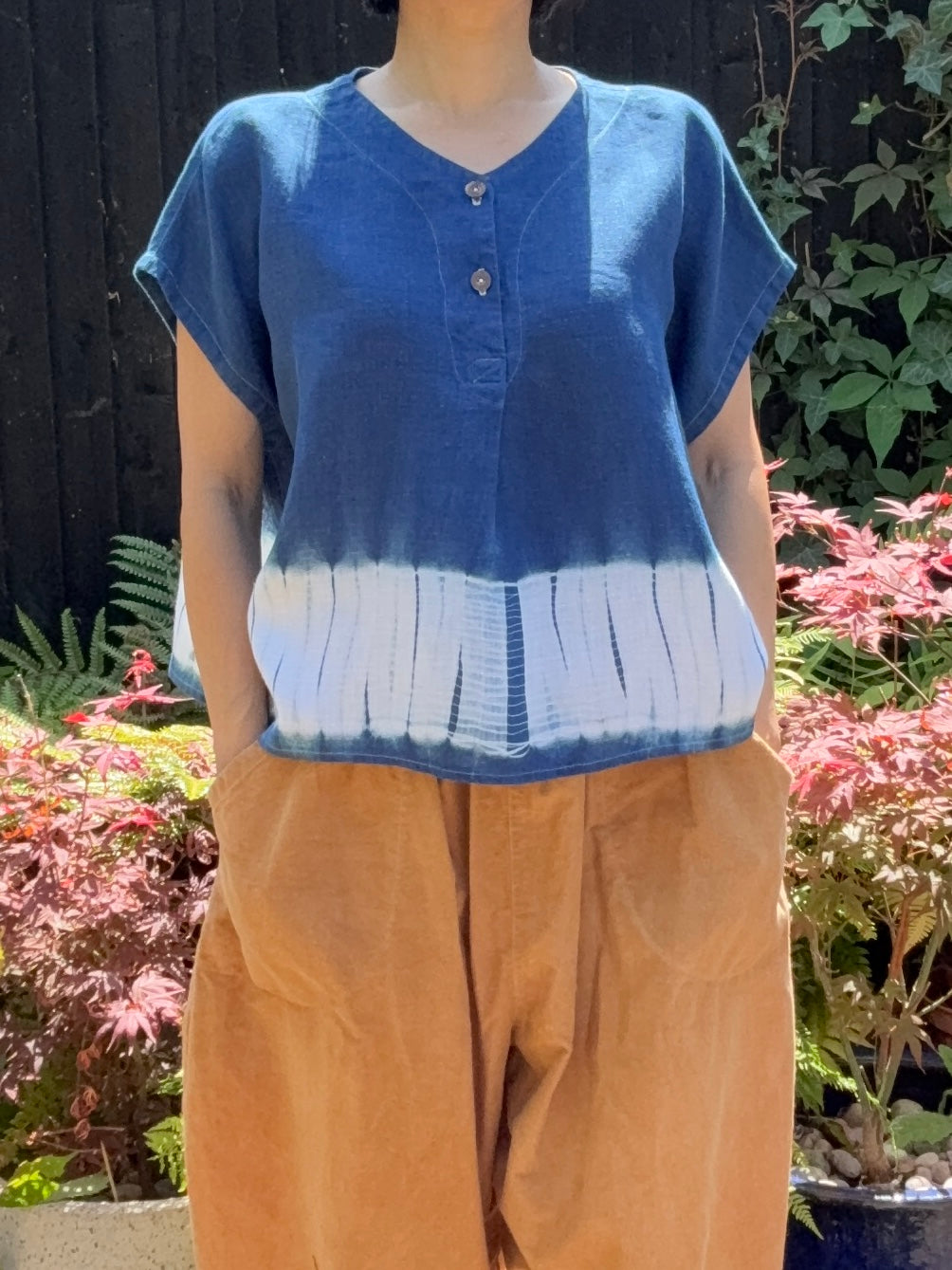 Irish linen pullover shibori dyed with indigo image 0