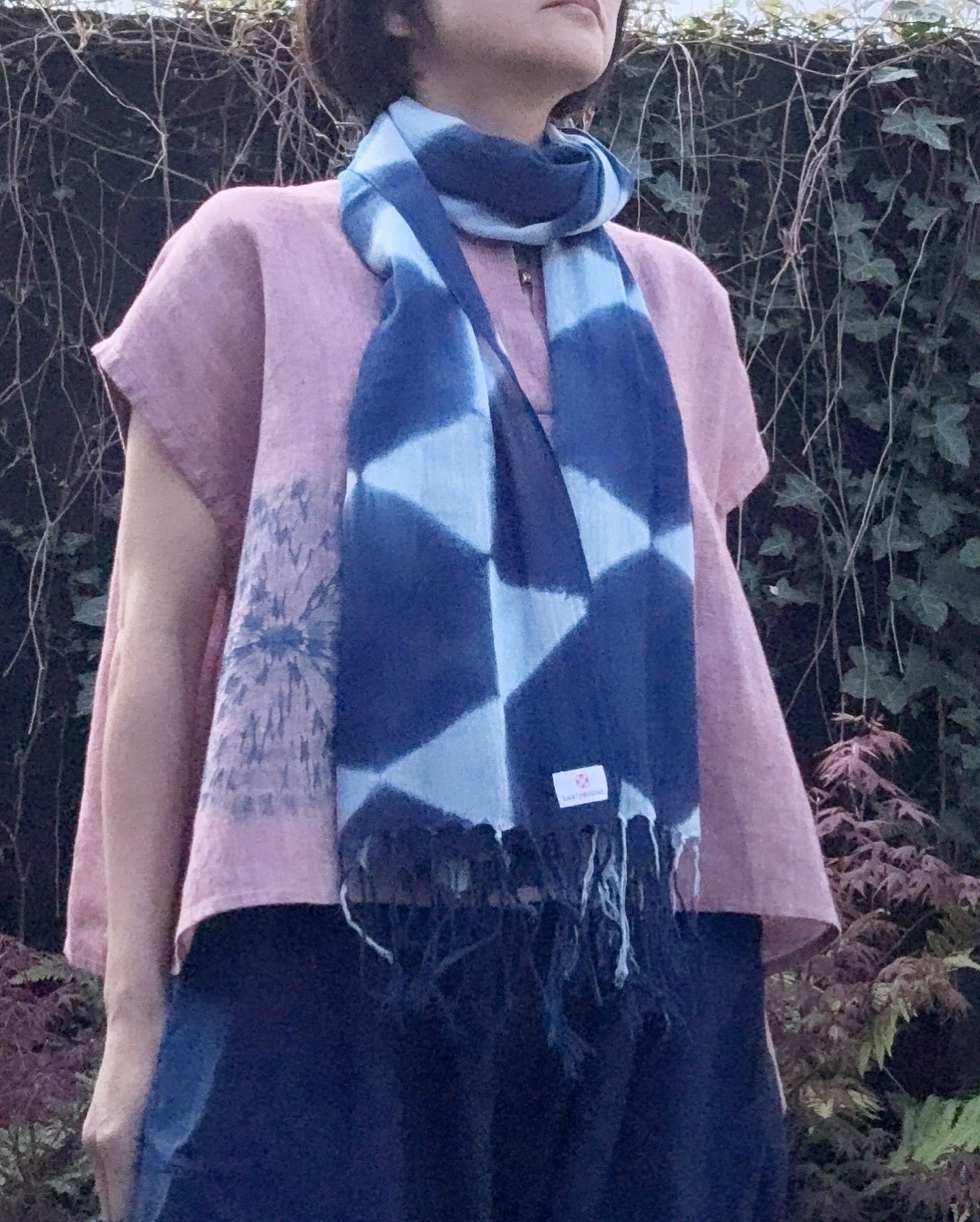 Gauze cotton scarf hand shibori dyed with natural indigo  image 0