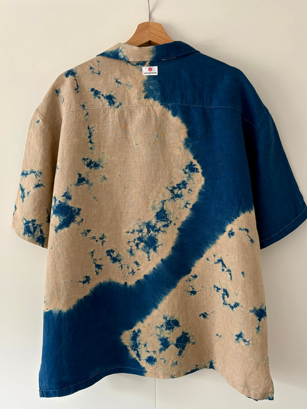Irish linen Men’s open collar shirts dyed with organic indigo - Large