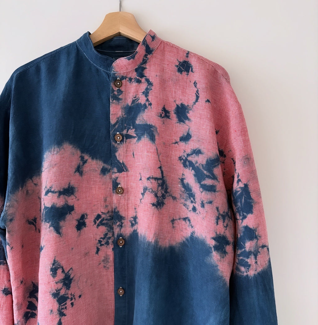 Red Irish linen shirt dyed with organic indigo Men's  Large  image 0