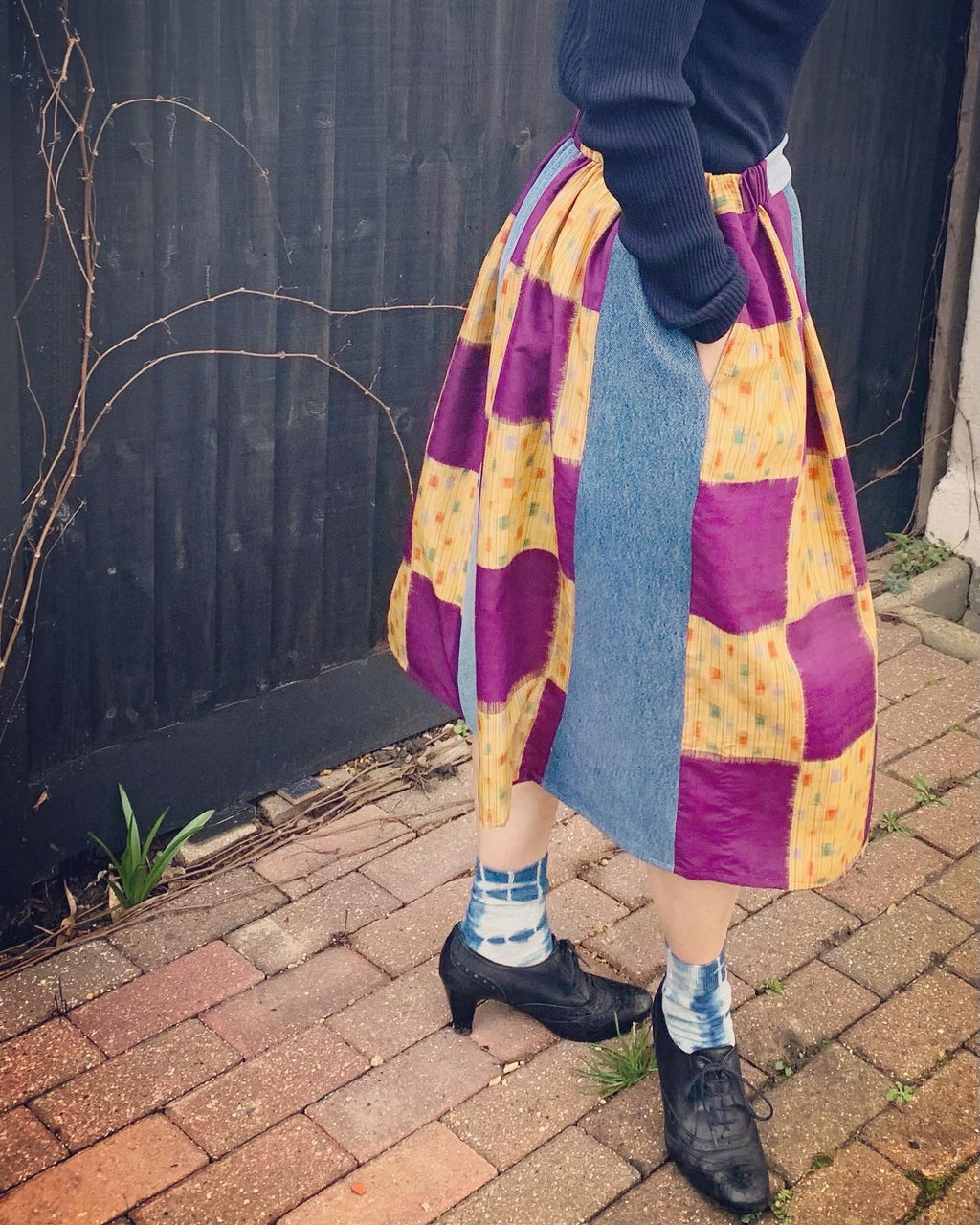 Cotton mix Linen crew socks UK9-11 hand dyed with indigo organic vat image 3