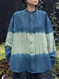 Green cross Irish linen shirt dyed with organic indigo Men's Large  image 0