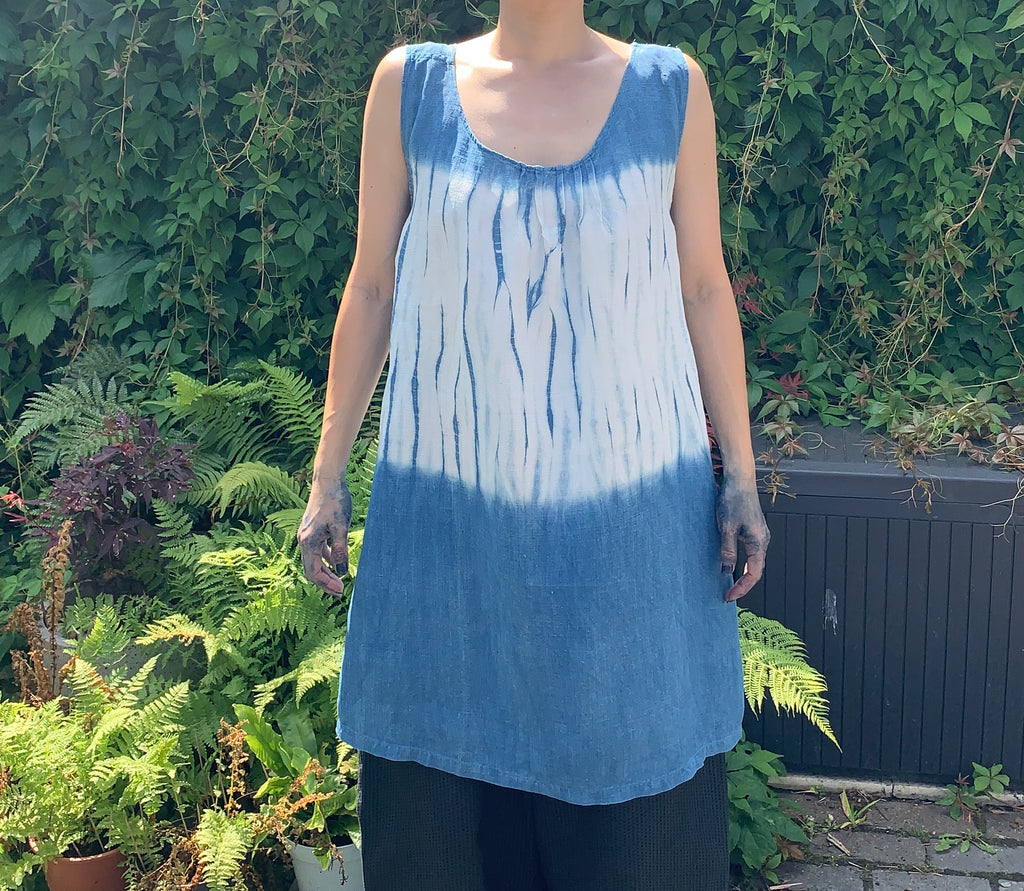 Antique French Tunic hand Shibori dyed with indigo image 1