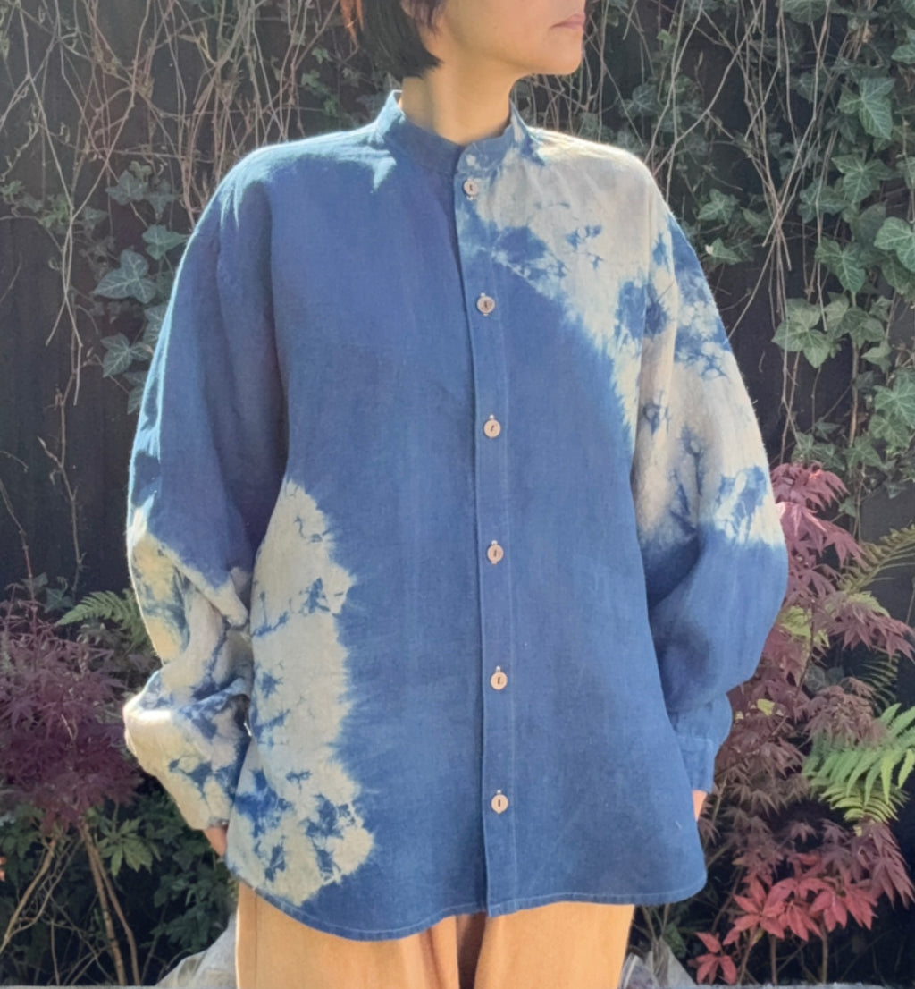 Irish linen long sleeve shirt dyed with natural indigo Men's oversize Large  image 3