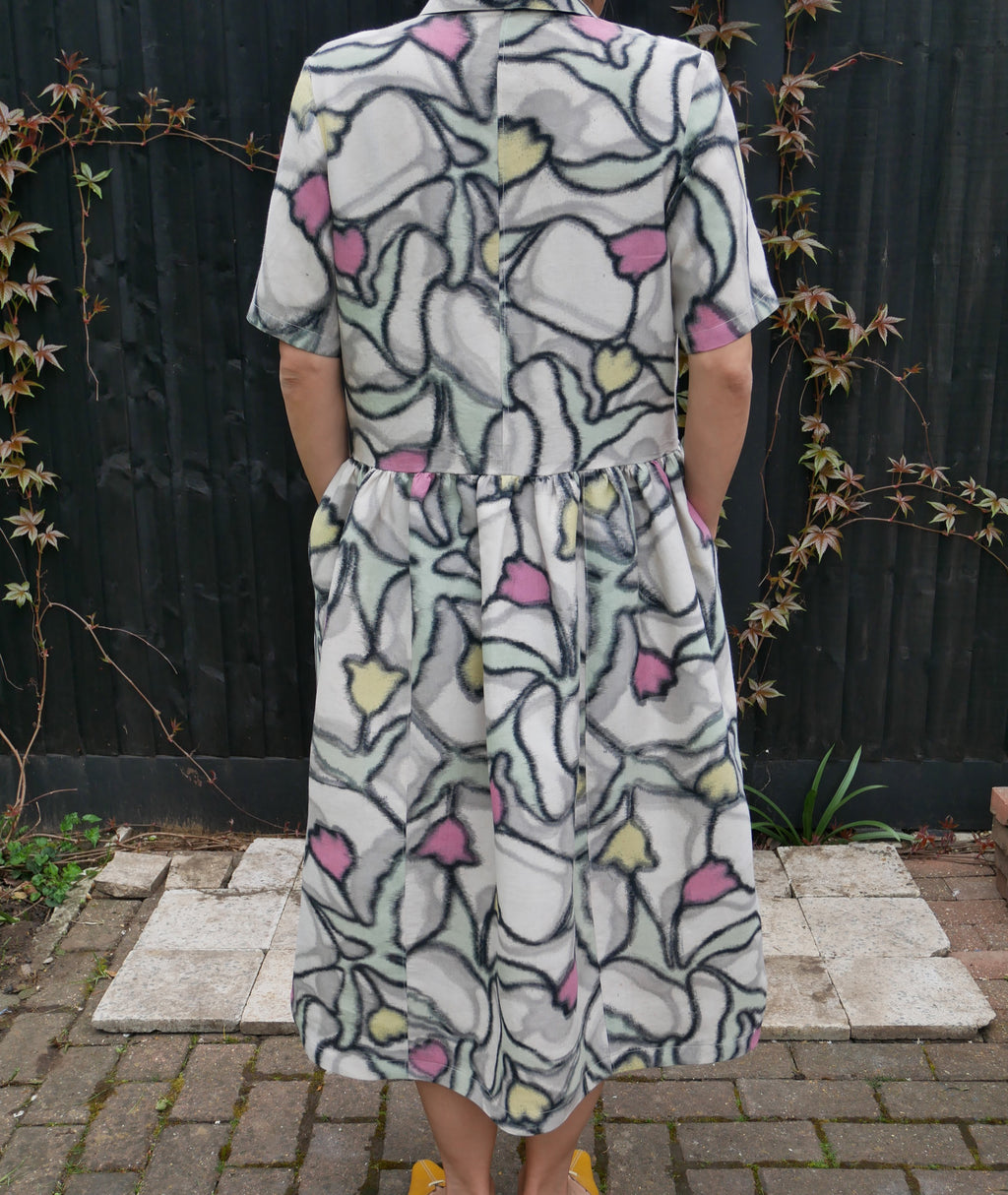 Upcycled Meisen Silk Kimono tulip motif dress with pocket image 3