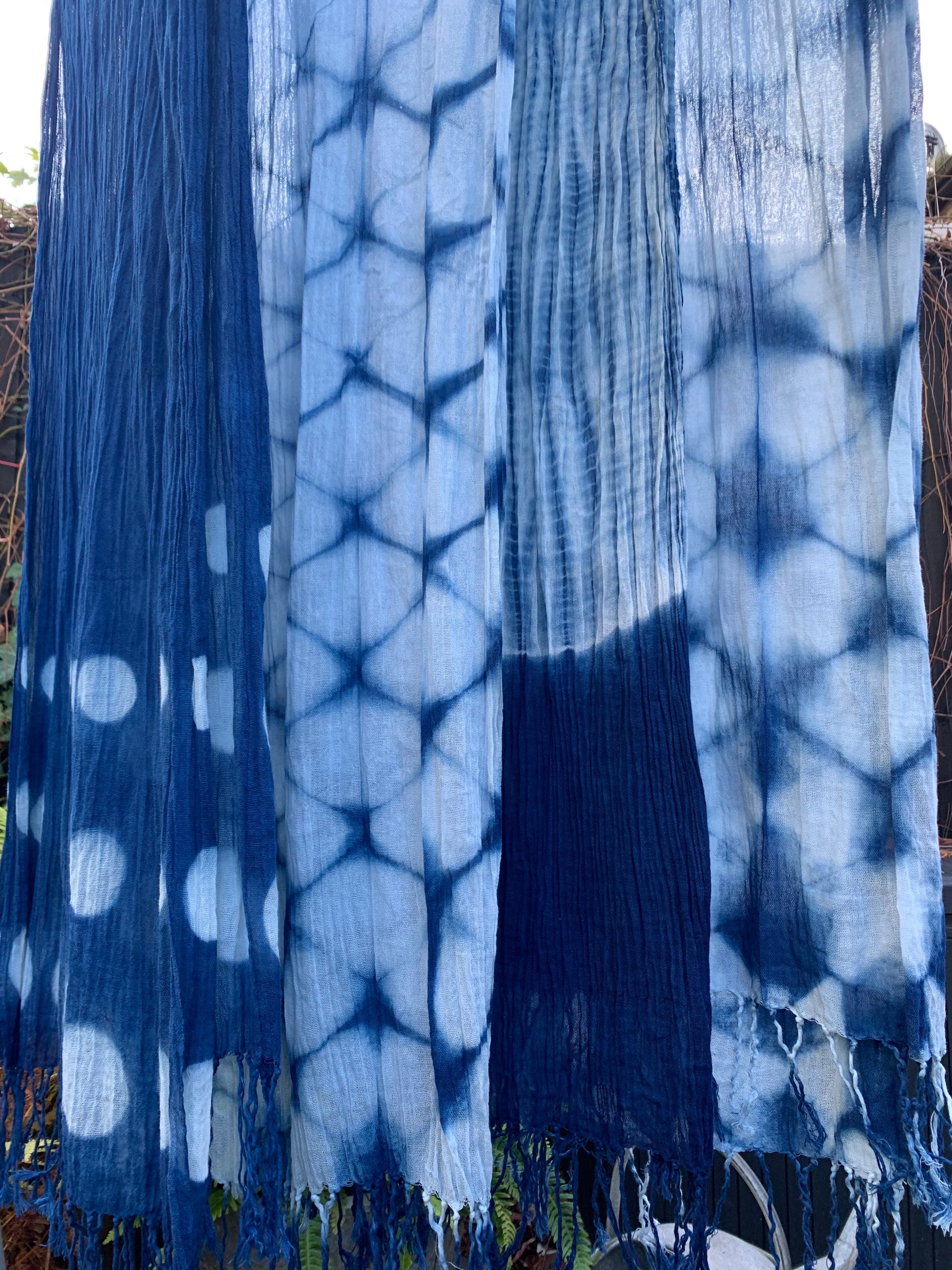 Gauze cotton scarf hand shibori dyed with natural indigo  image 6