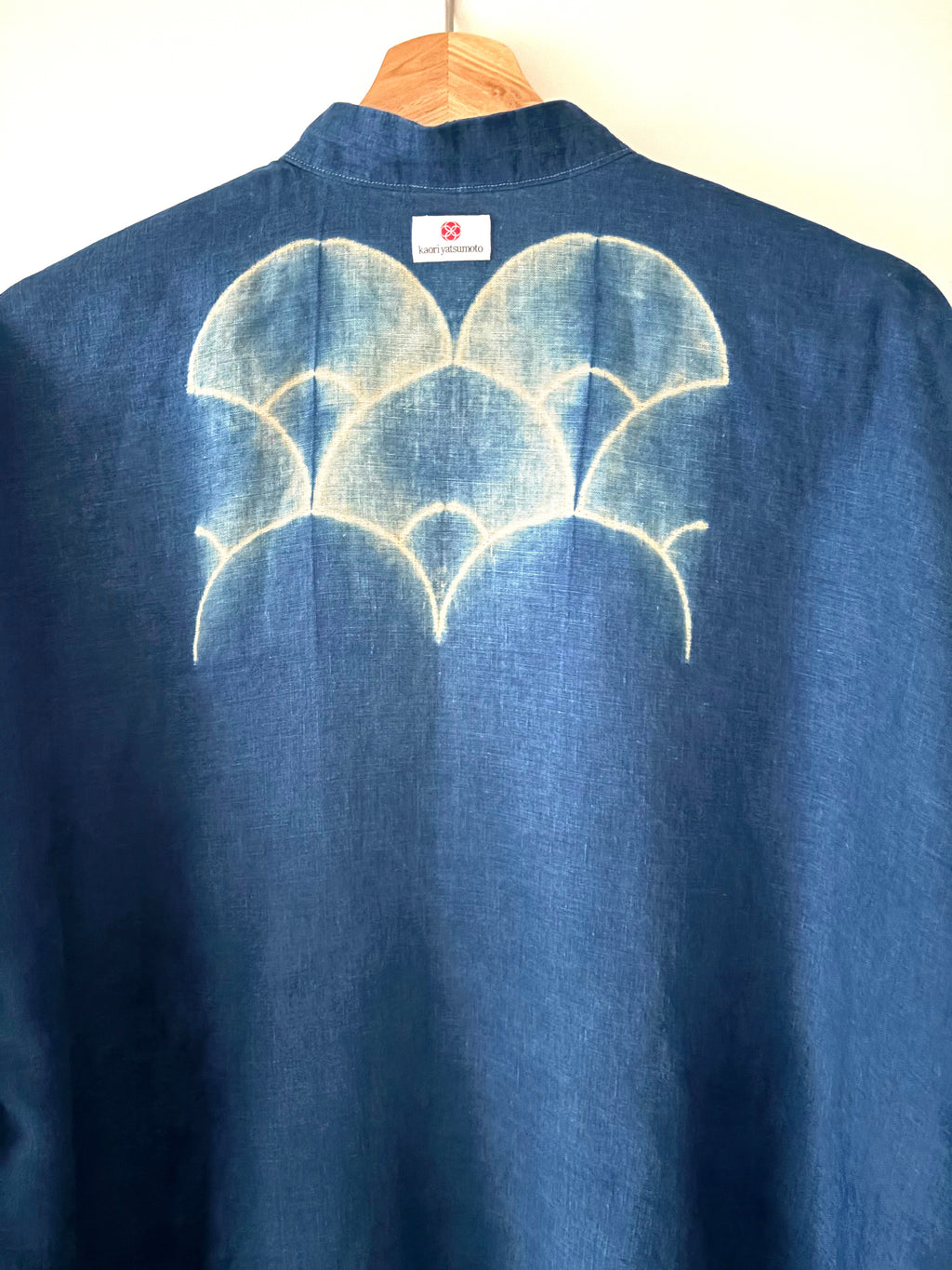 Irish linen shirt hand shibori dyed with organic indigo - Seigaiha - wave  image 1