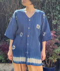 Dabo /Baseball Irish linen shirt with Juji shibori dyed with natural indigo image 0