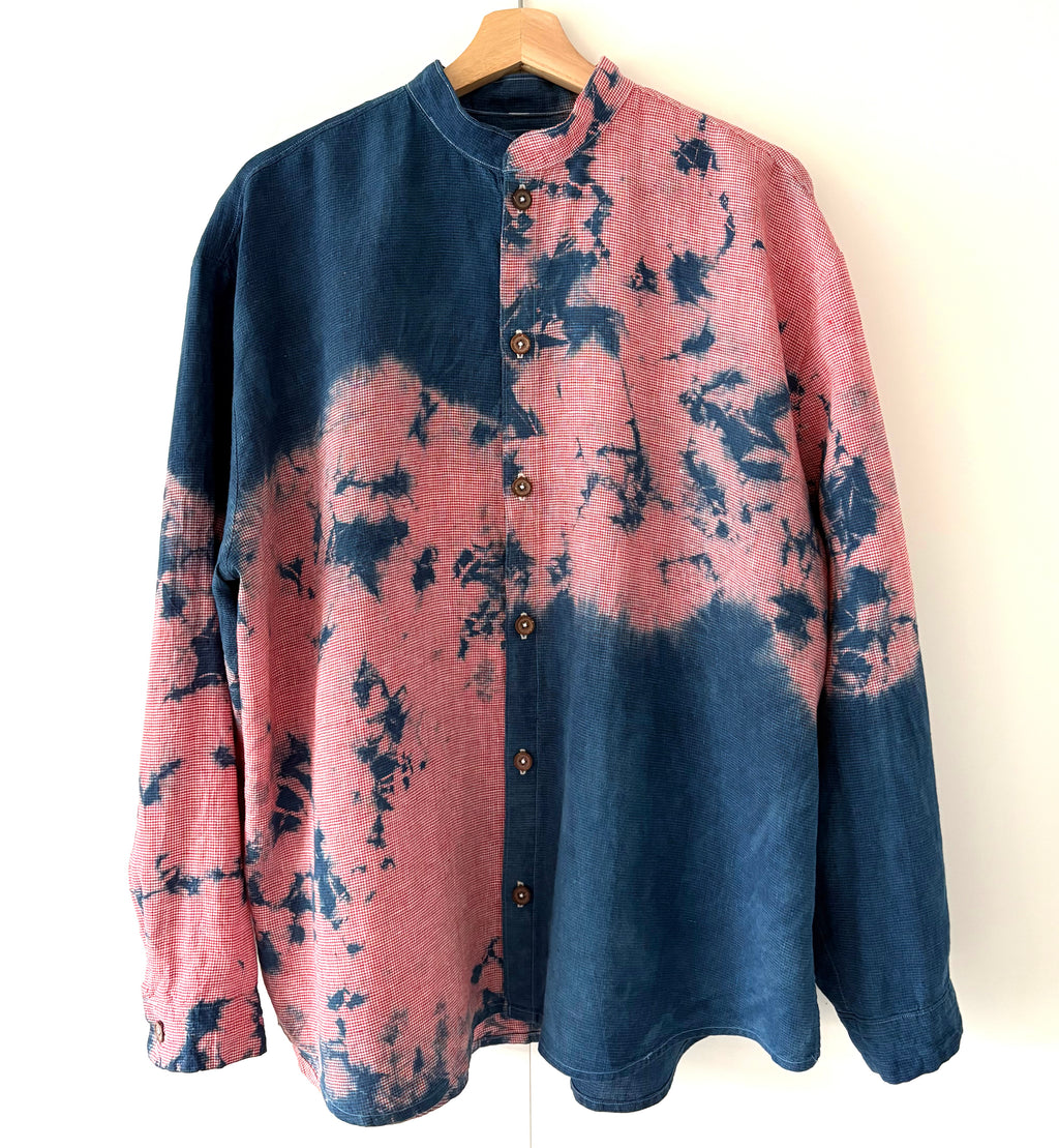 Red Irish linen shirt dyed with organic indigo Men's  Large  image 2