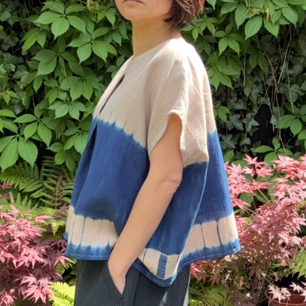Irish linen pullover shibori dyed with organic indigo image 6