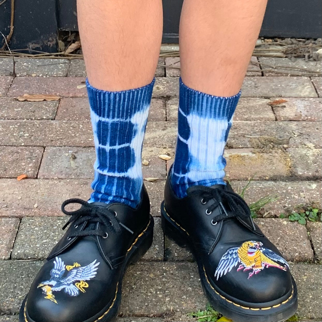 Cotton socks shibori dyed with organic indigo fructose vat 3 sizes