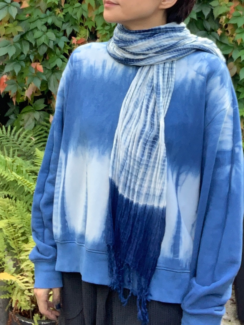 Gauze cotton scarf hand shibori dyed with natural indigo  image 1