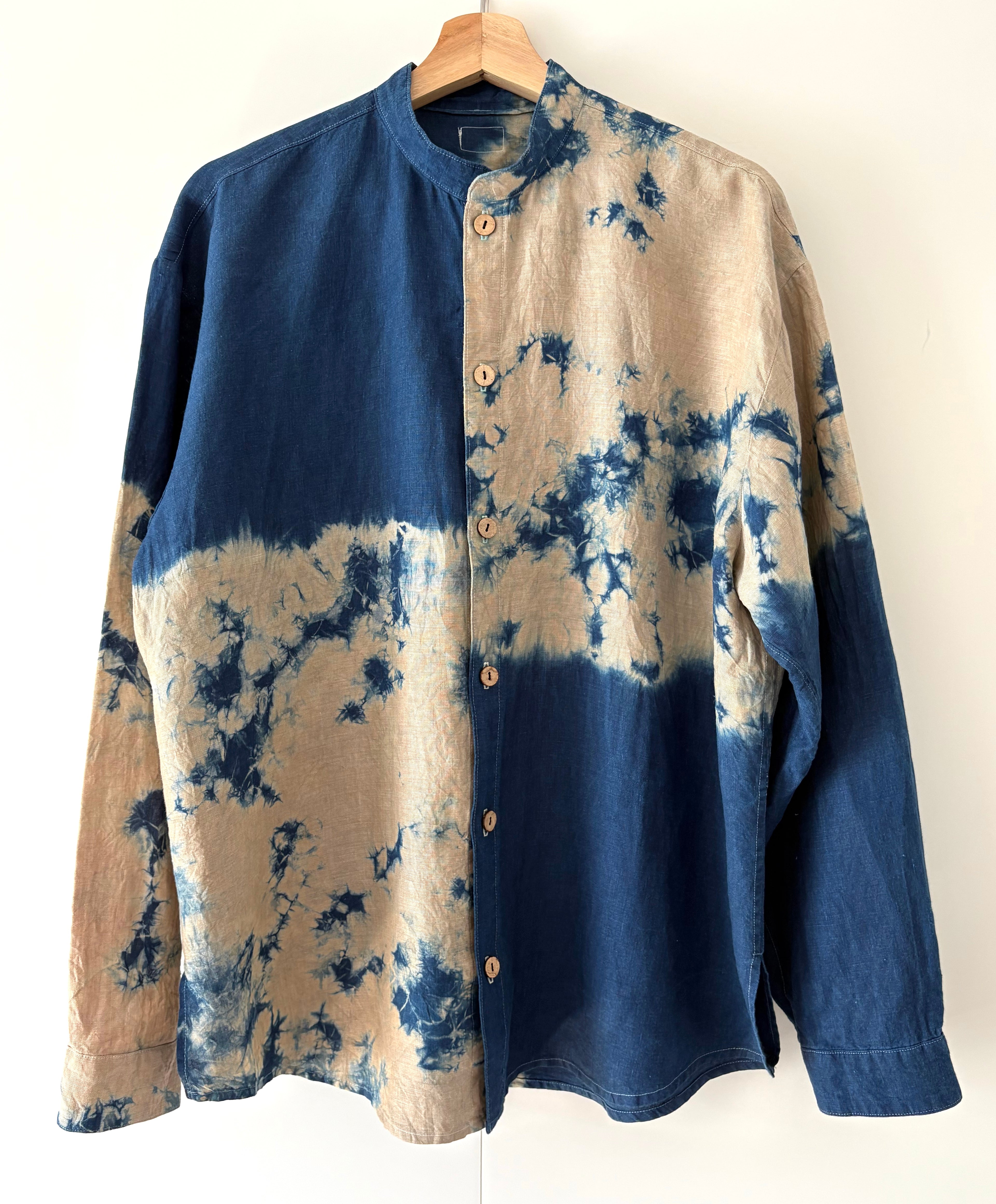 Irish linen long sleeve shirt dyed with natural indigo Men's oversize Large  image 0