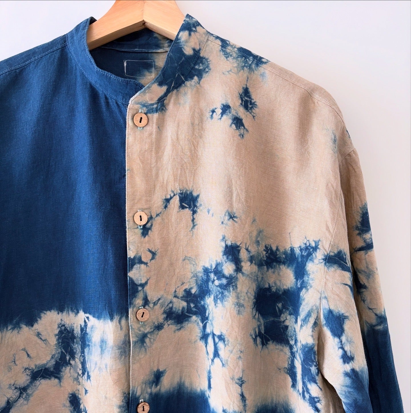 Irish linen long sleeve shirt dyed with natural indigo Men's oversize Large  image 1