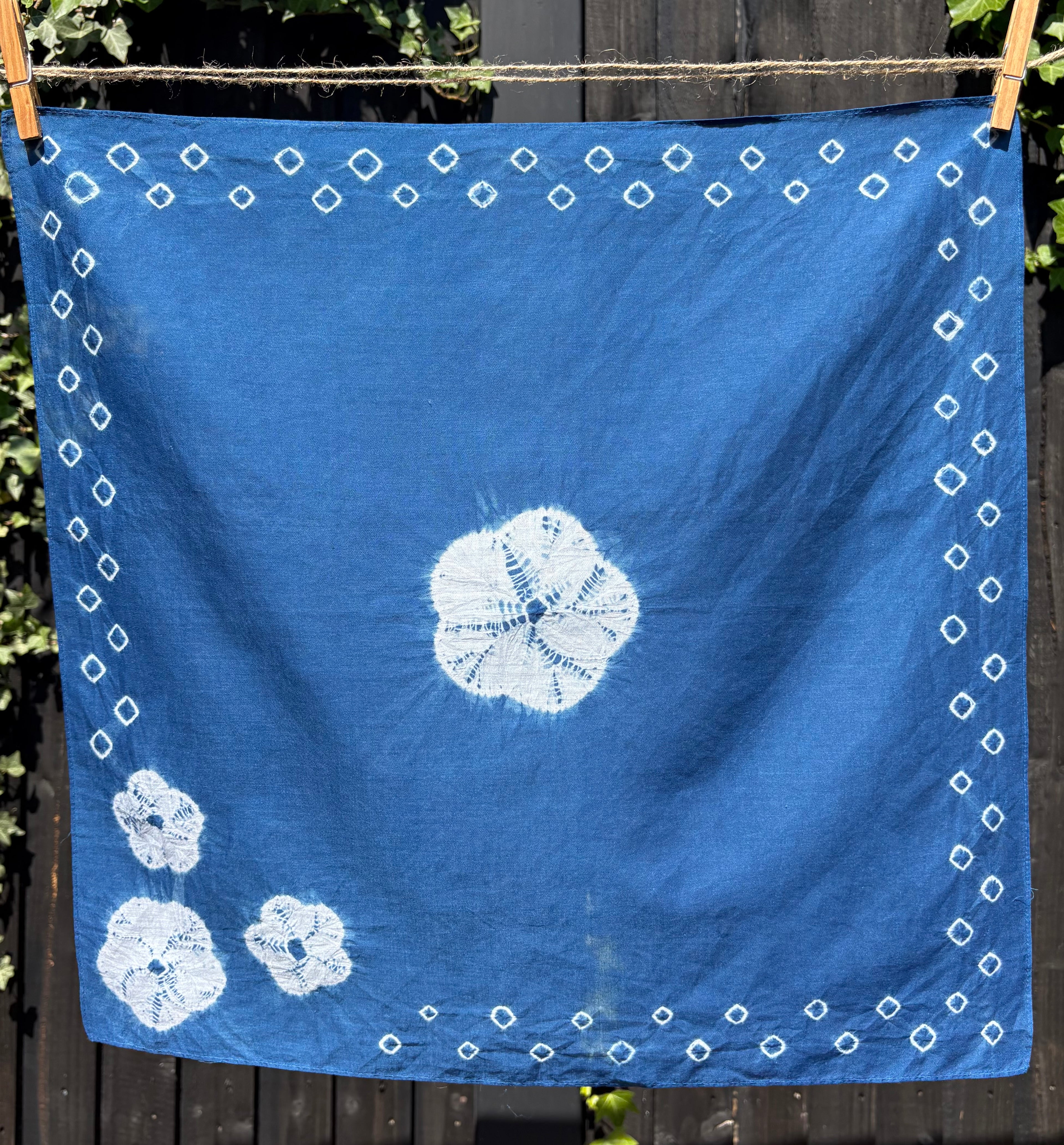 Lawn Cotton Bandana hand shibori dyed with natural organic indigo