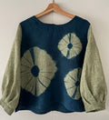 Green Cross Irish linen pullover top Shibori dyed with organic indigo