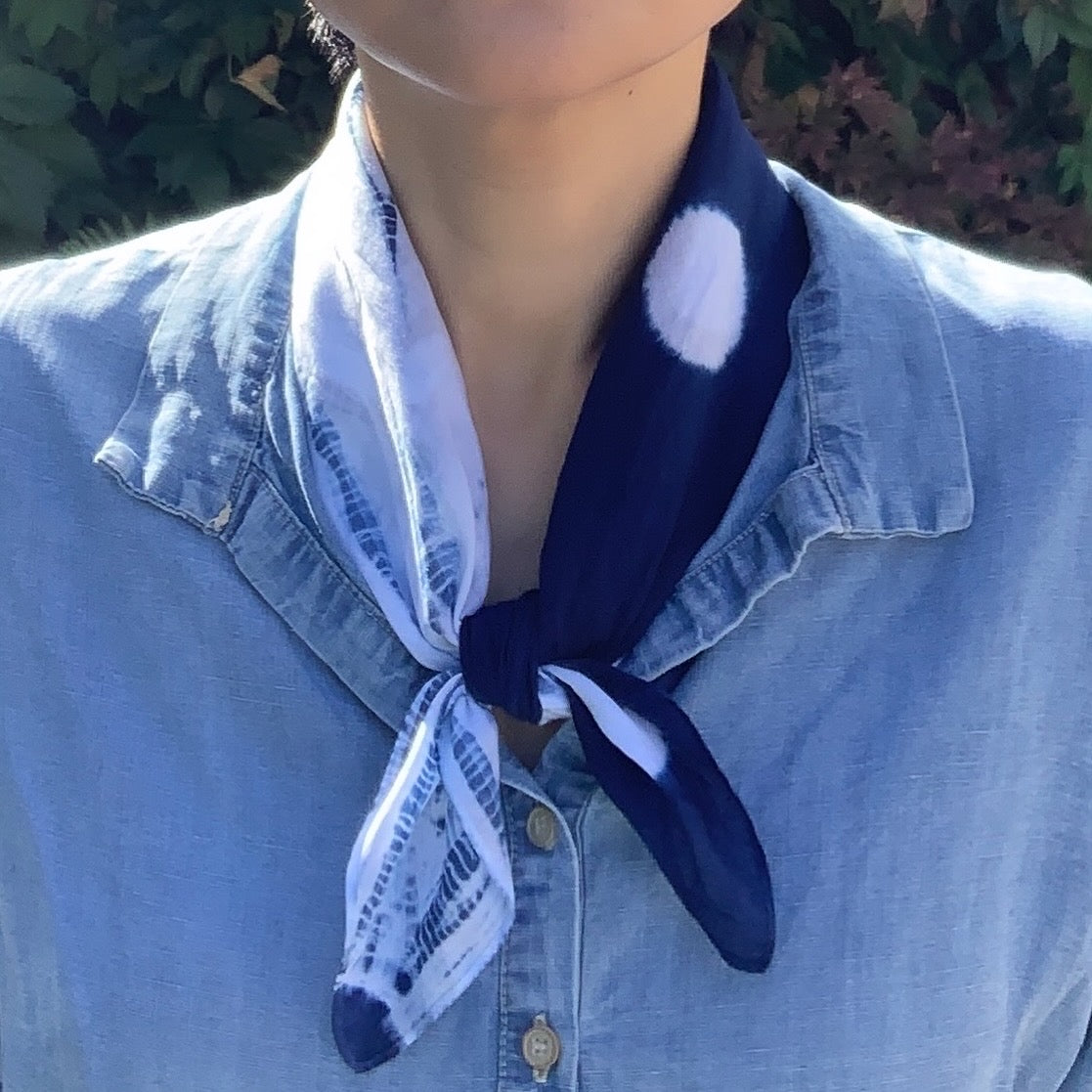 Lawn Cotton Bandana hand shibori dyed with natural indigo - Large image 0
