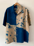 Irish linen Men’s open collar shirts dyed with organic indigo - Large