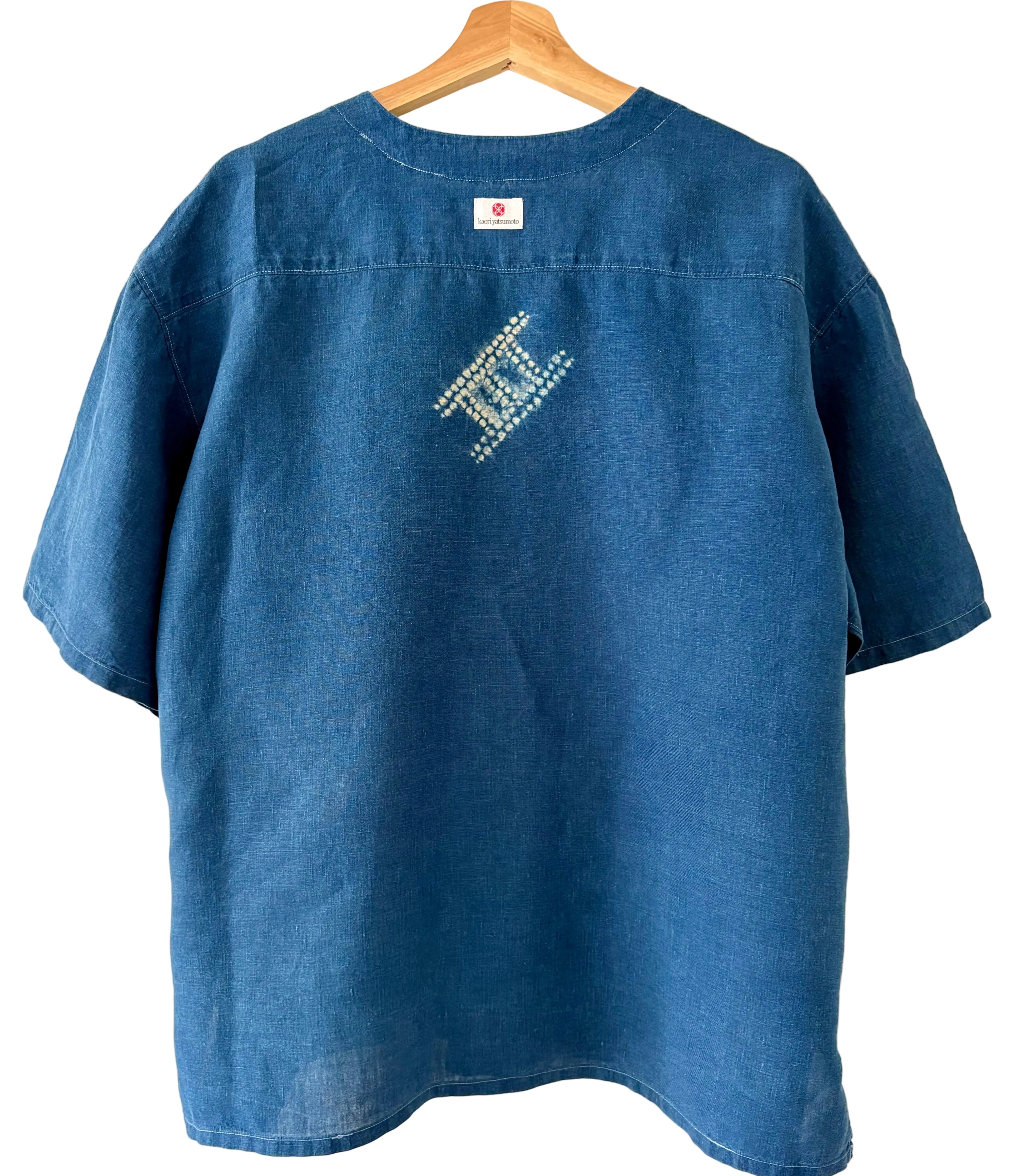 Irish linen baseball shirt dyed with organic indigo - Snakes and ladders - Men’s L