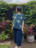 Maru Midori  - Green cross Irish linen pullover shibori dyed with organic indigo