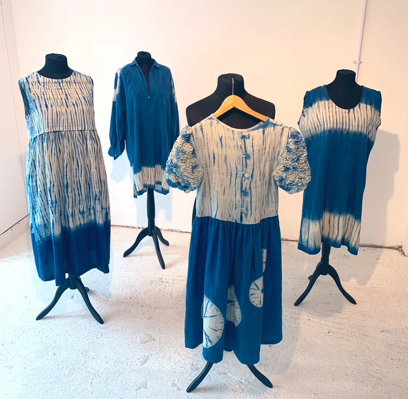 Antique French Smock hand Shibori dyed with indigo image 2