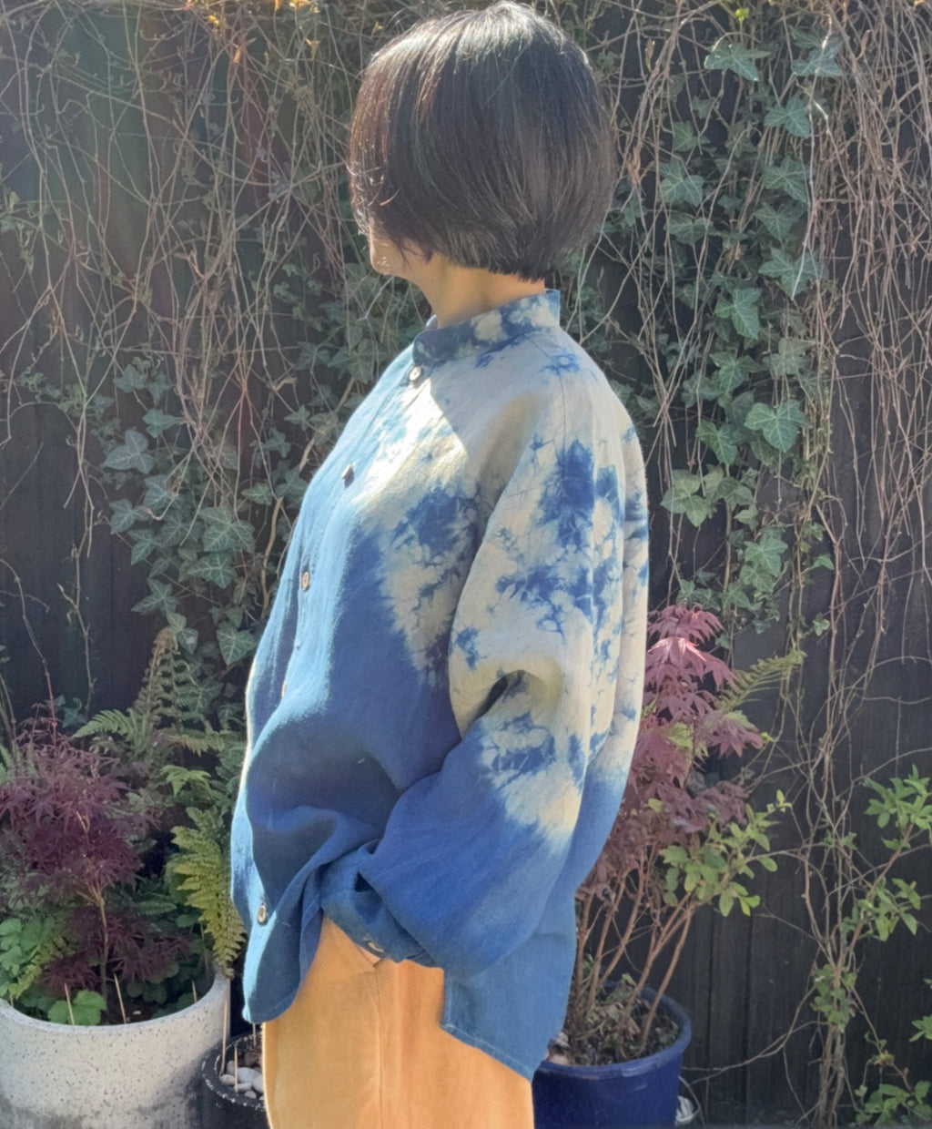 Irish linen long sleeve shirt dyed with natural indigo Men's oversize Large  image 6