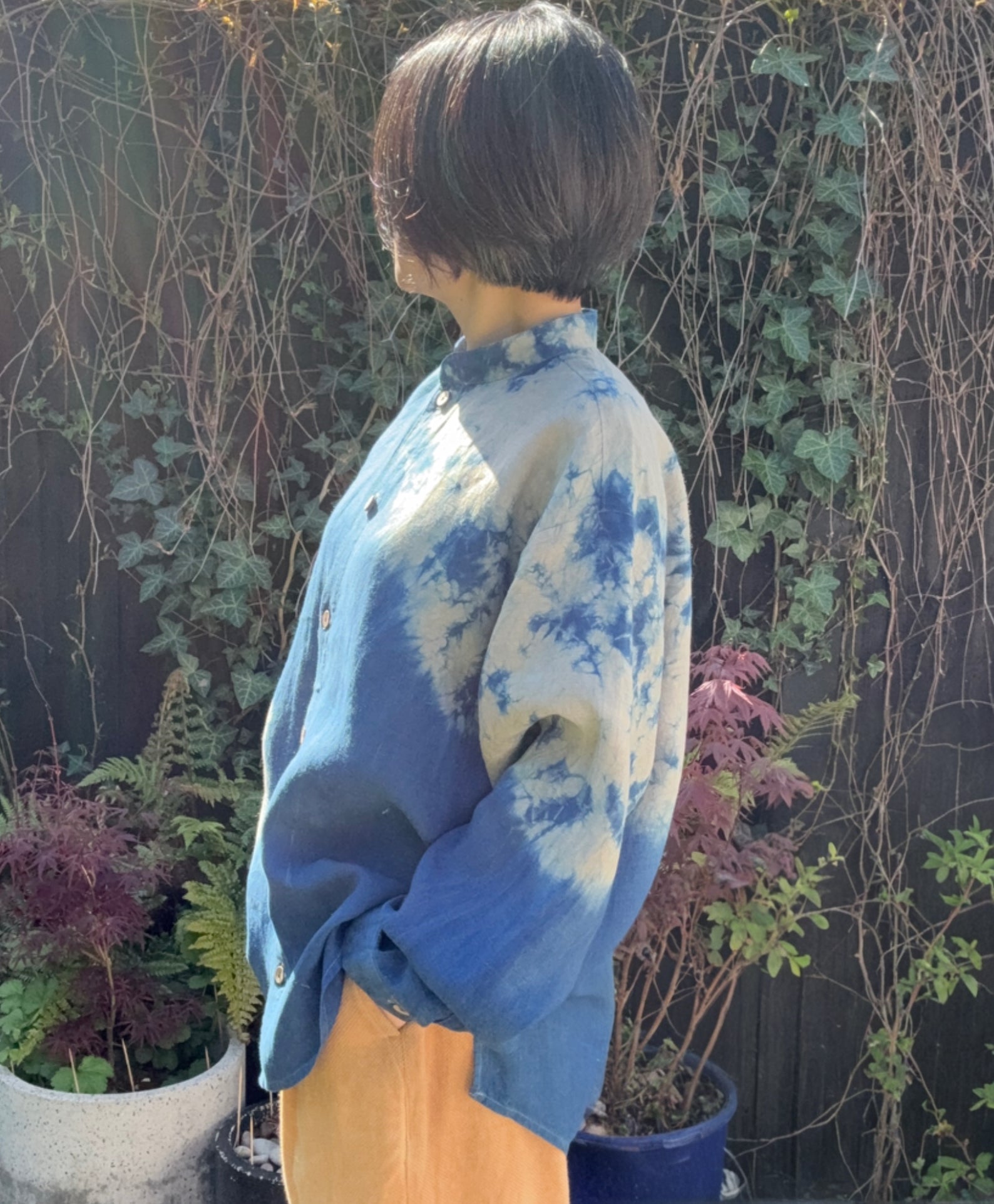 Irish linen long sleeve shirt dyed with natural indigo Men's oversize Large  image 6