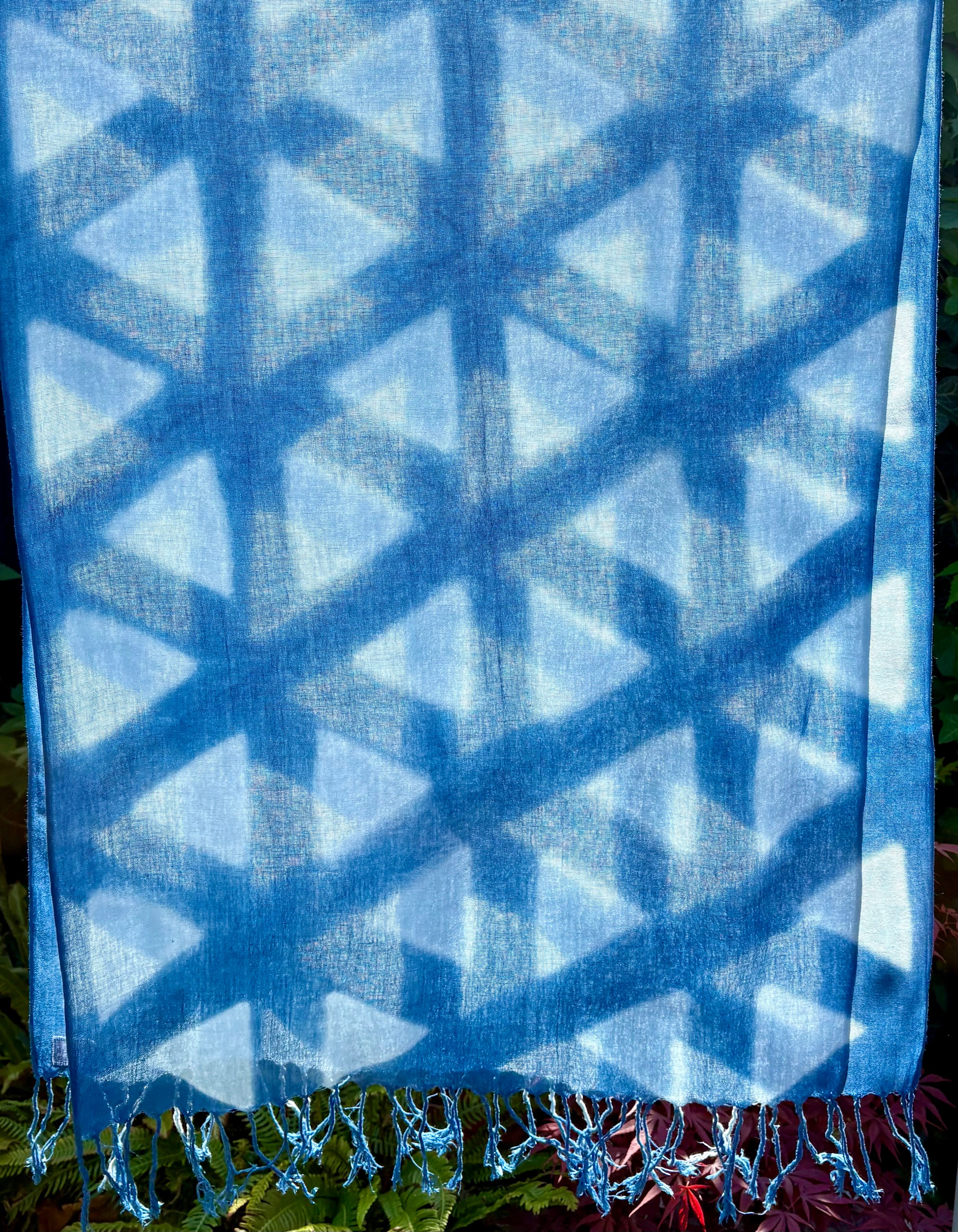 Gauze cotton scarf hand shibori dyed with natural indigo
