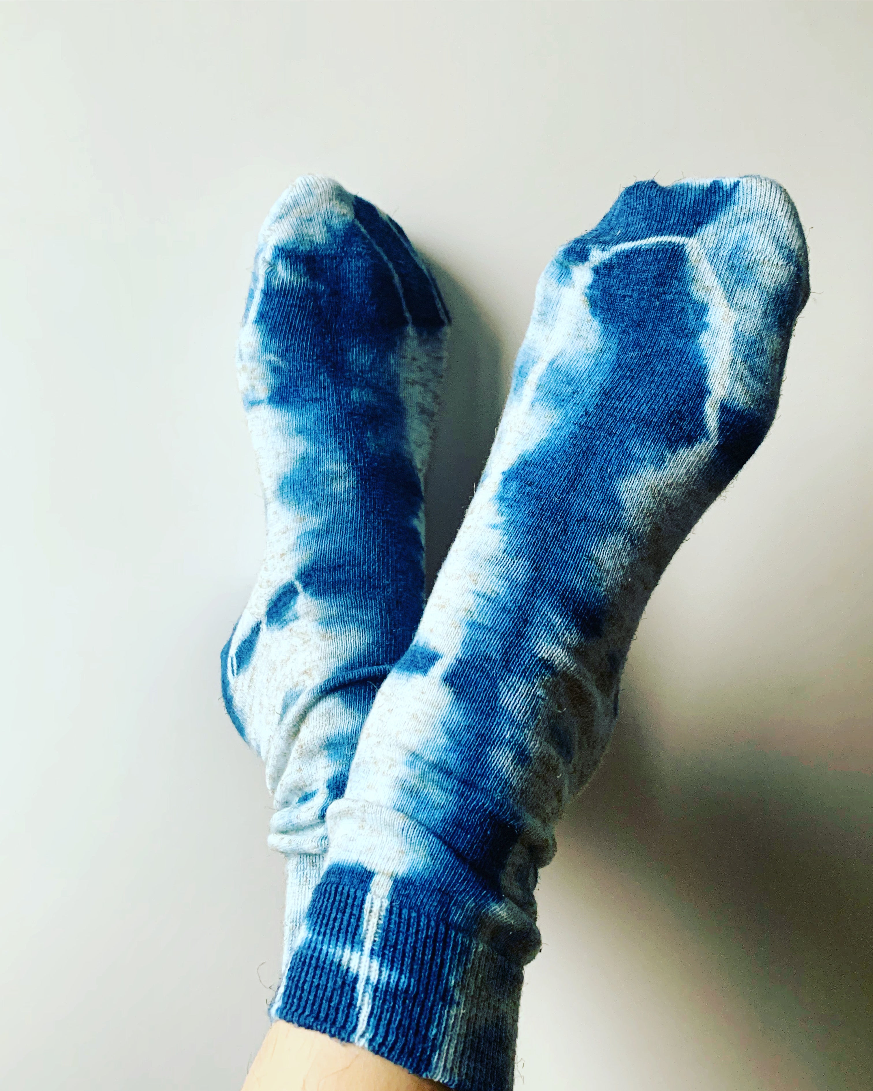 Cotton mix Linen crew socks UK9-11 hand dyed with indigo organic vat image 2