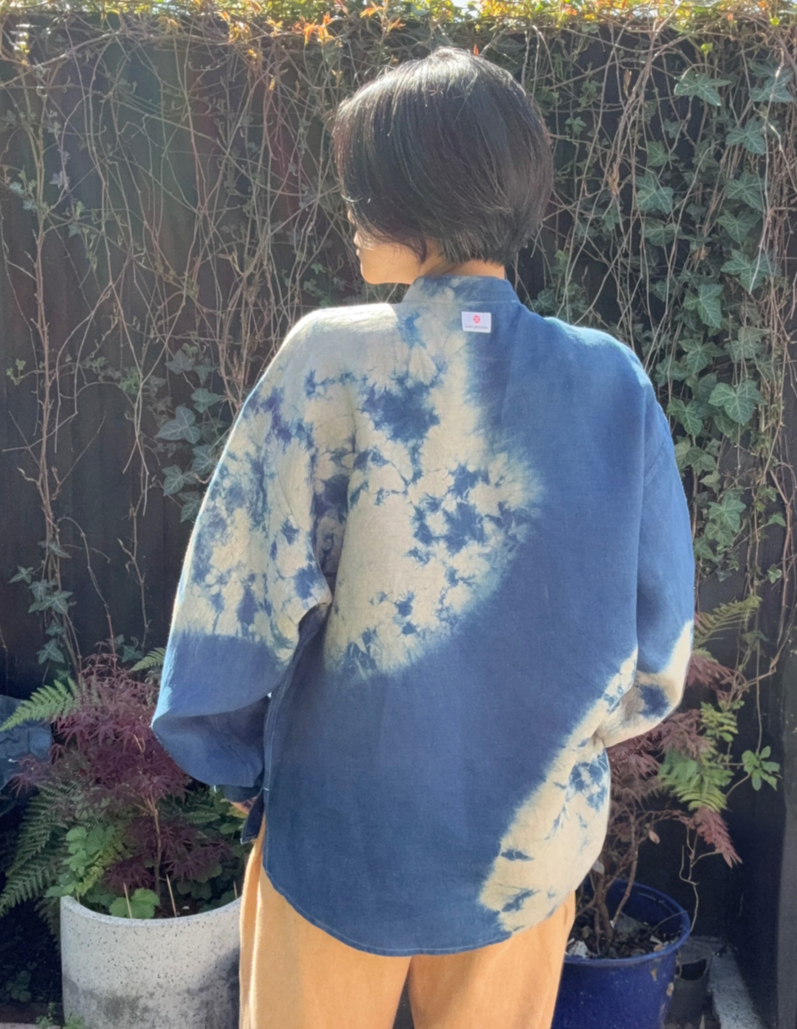 Irish linen long sleeve shirt dyed with natural indigo Men's oversize Large  image 7