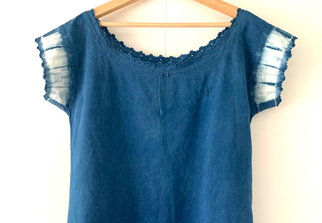 Antique French Tunic hand Shibori dyed with indigo image 1