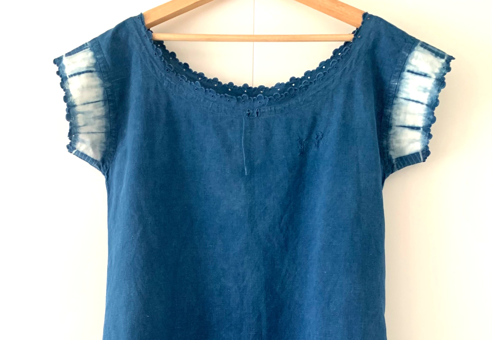Antique French Tunic hand Shibori dyed with indigo image 1