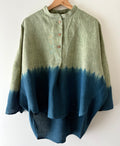 Forest - Green cross Irish linen pullover shibori dyed with organic indigo