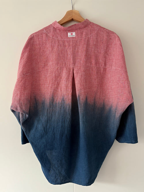 Akafuji - dogtooth checked Irish linen pullover shibori dyed with organic indigo