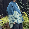 Foraging - Green cross Irish linen pullover shibori dyed with organic indigo