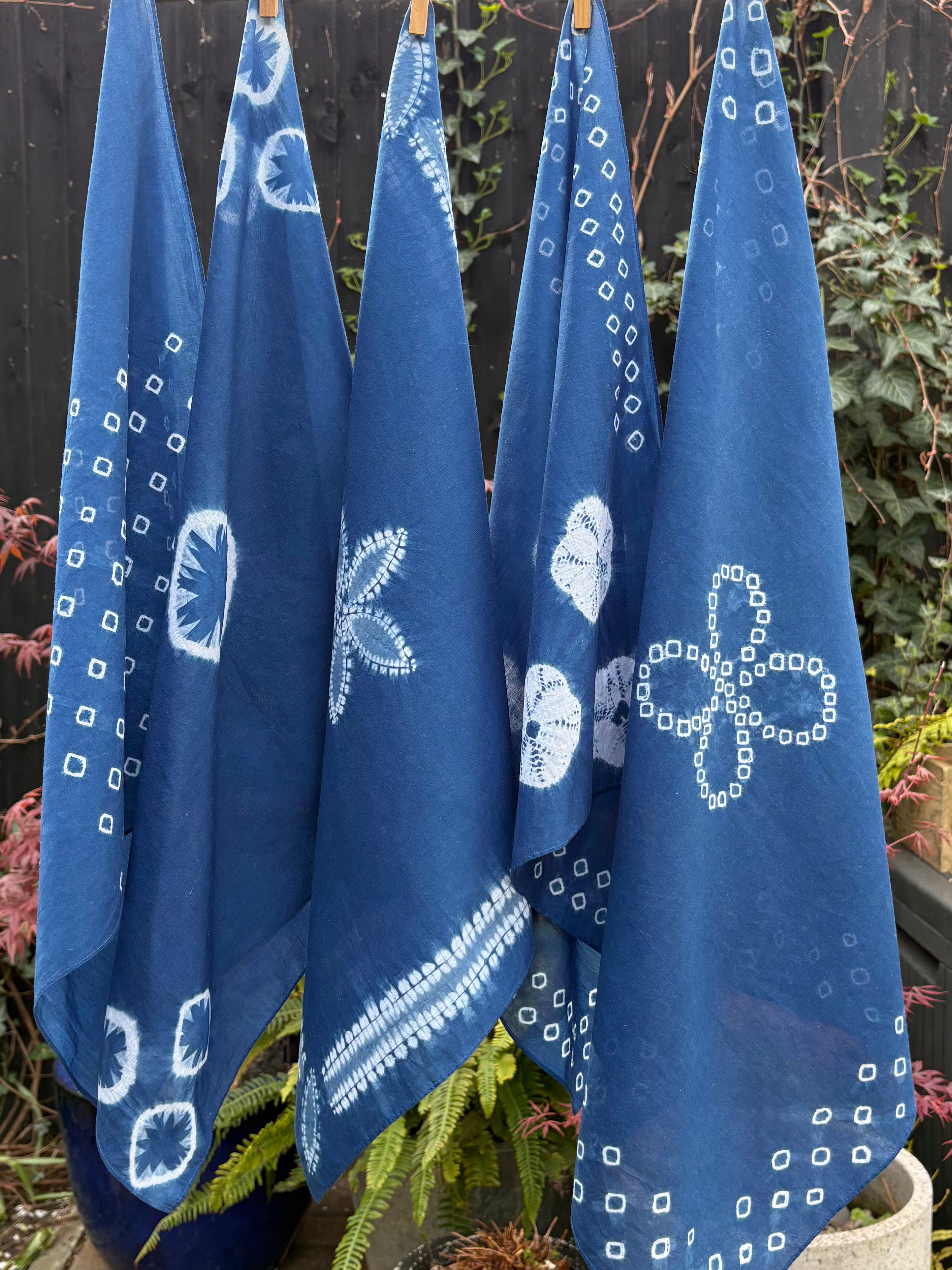 Lawn Cotton Bandana hand shibori dyed with natural organic indigo