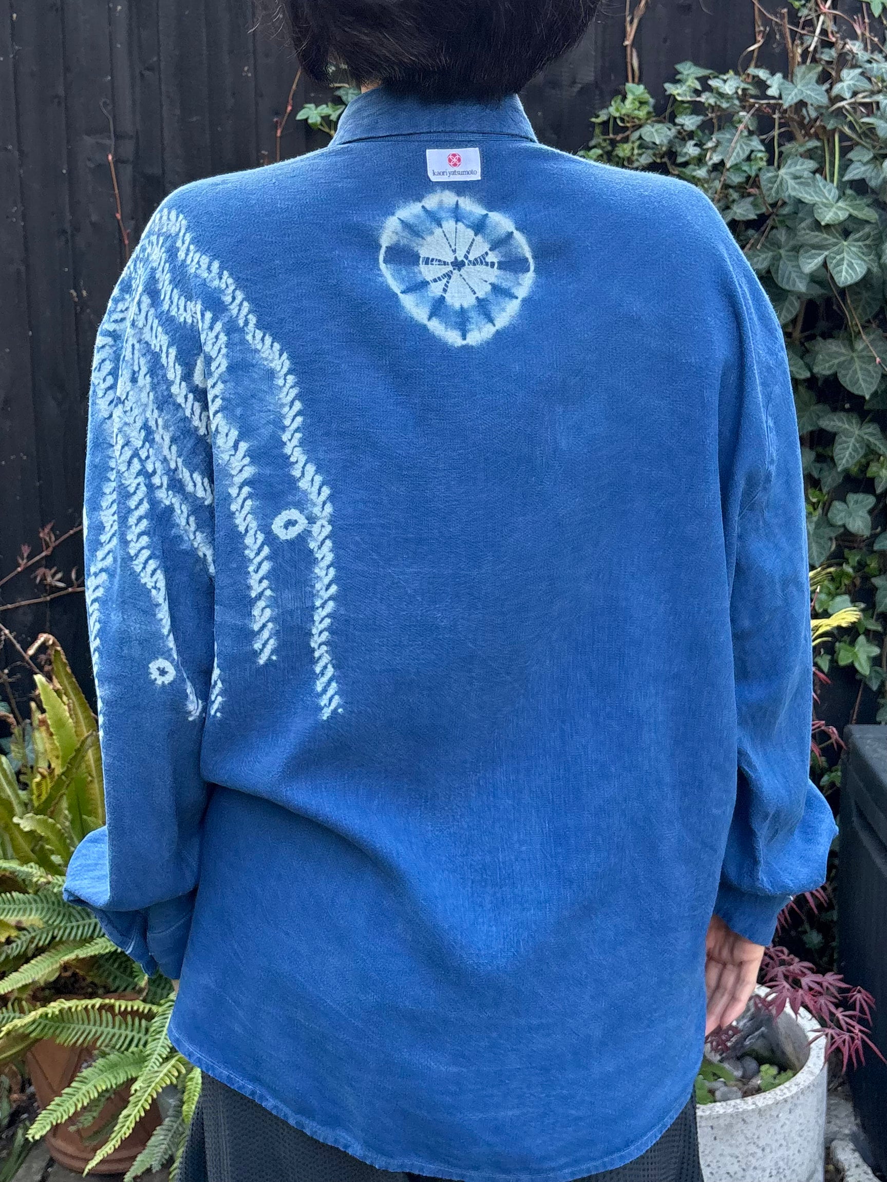 Willow and Spiders - Bamboo Linen blend Shirt Shibori dyed with organic indigo Men's L