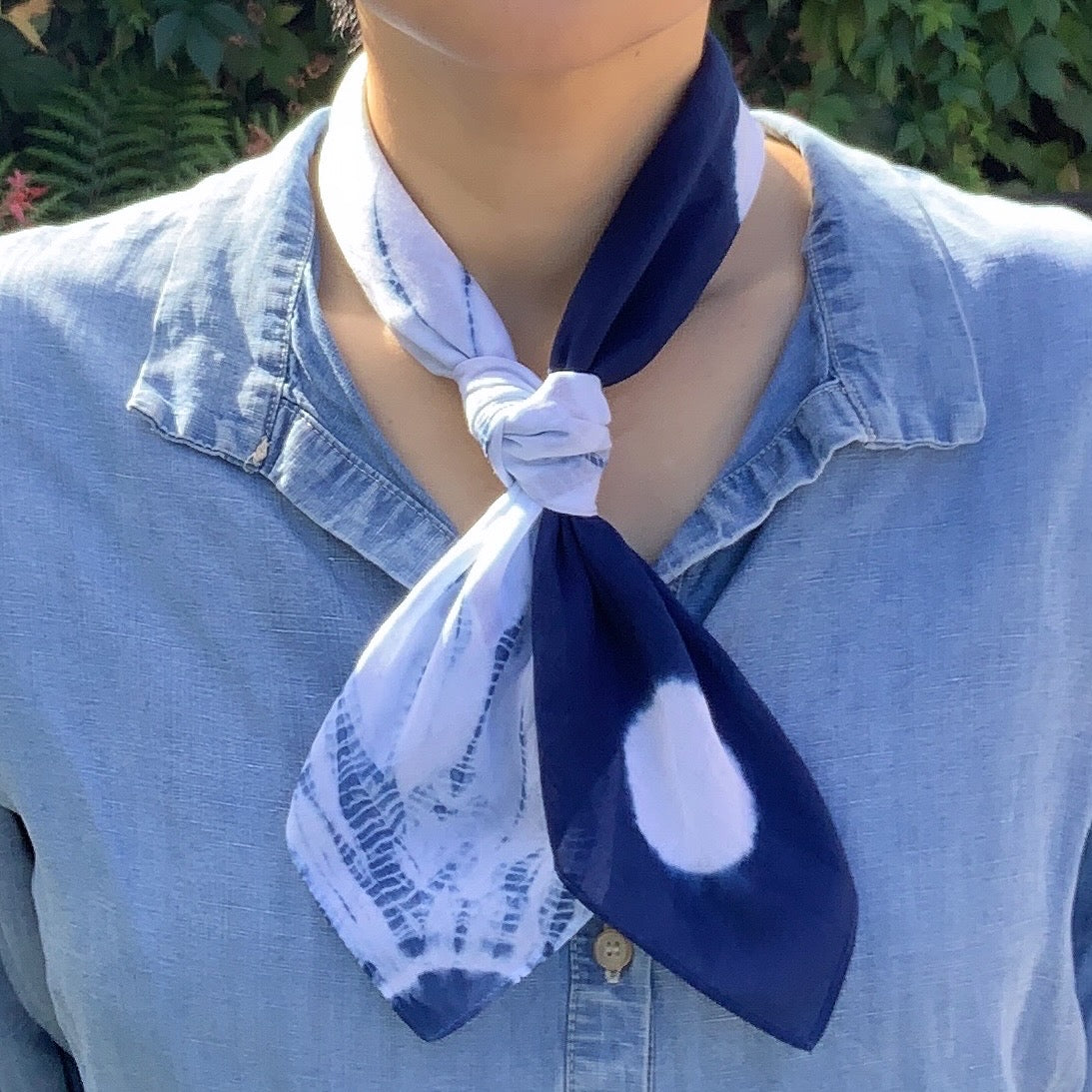 Lawn Cotton Bandana hand shibori dyed with natural indigo - Large image 2
