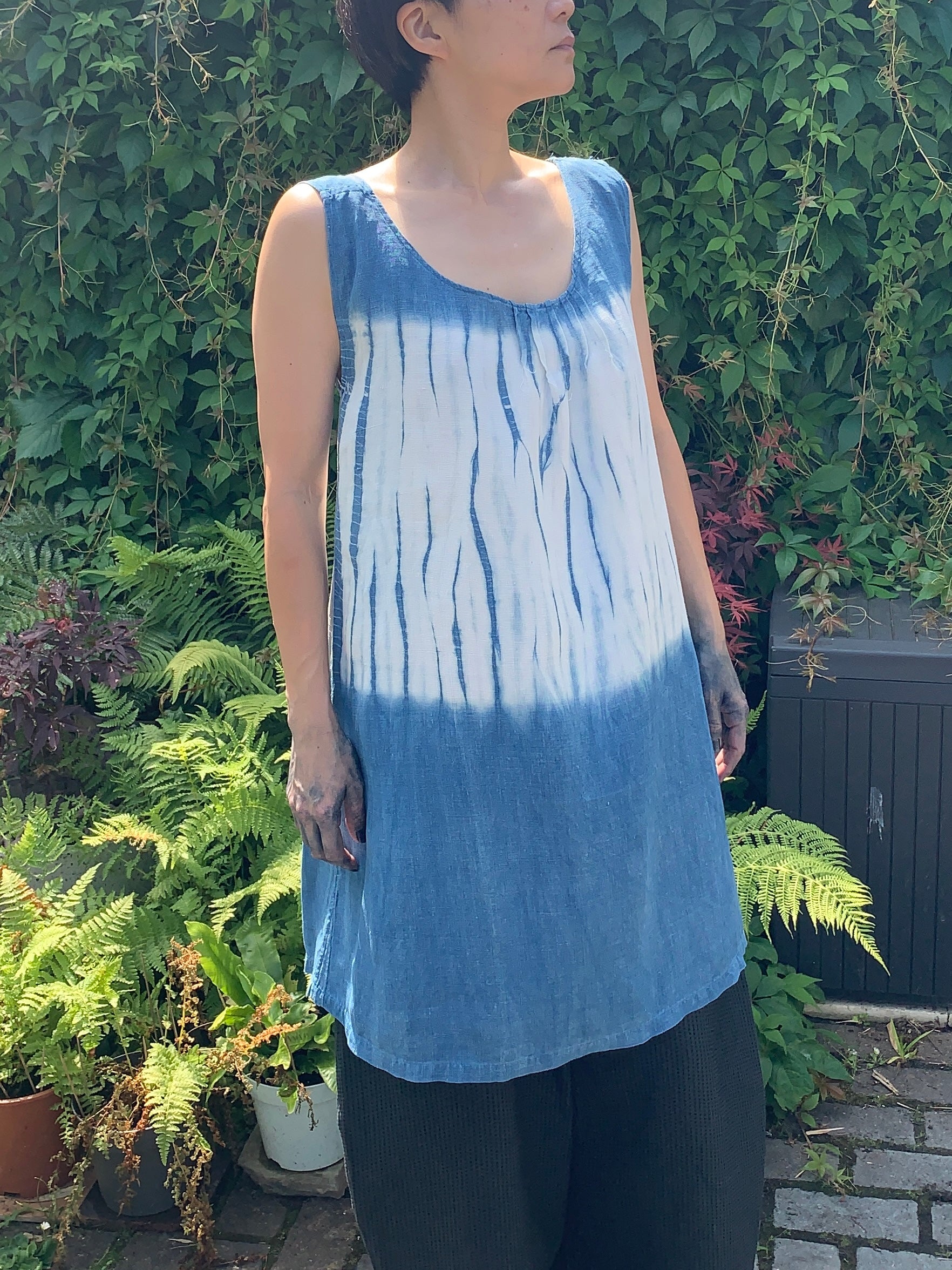 Antique French Tunic hand Shibori dyed with indigo image 0