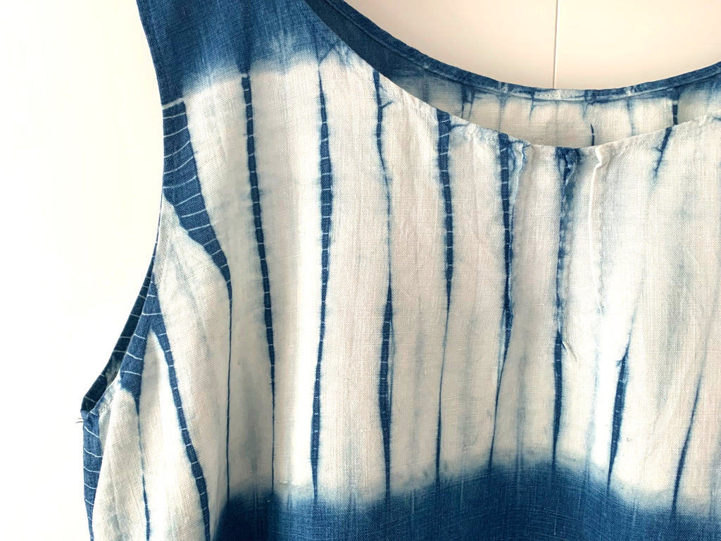Antique French Tunic hand Shibori dyed with indigo image 1