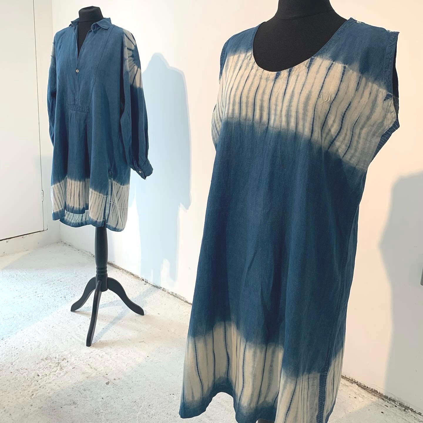 Antique French Smock hand Shibori dyed with indigo image 5