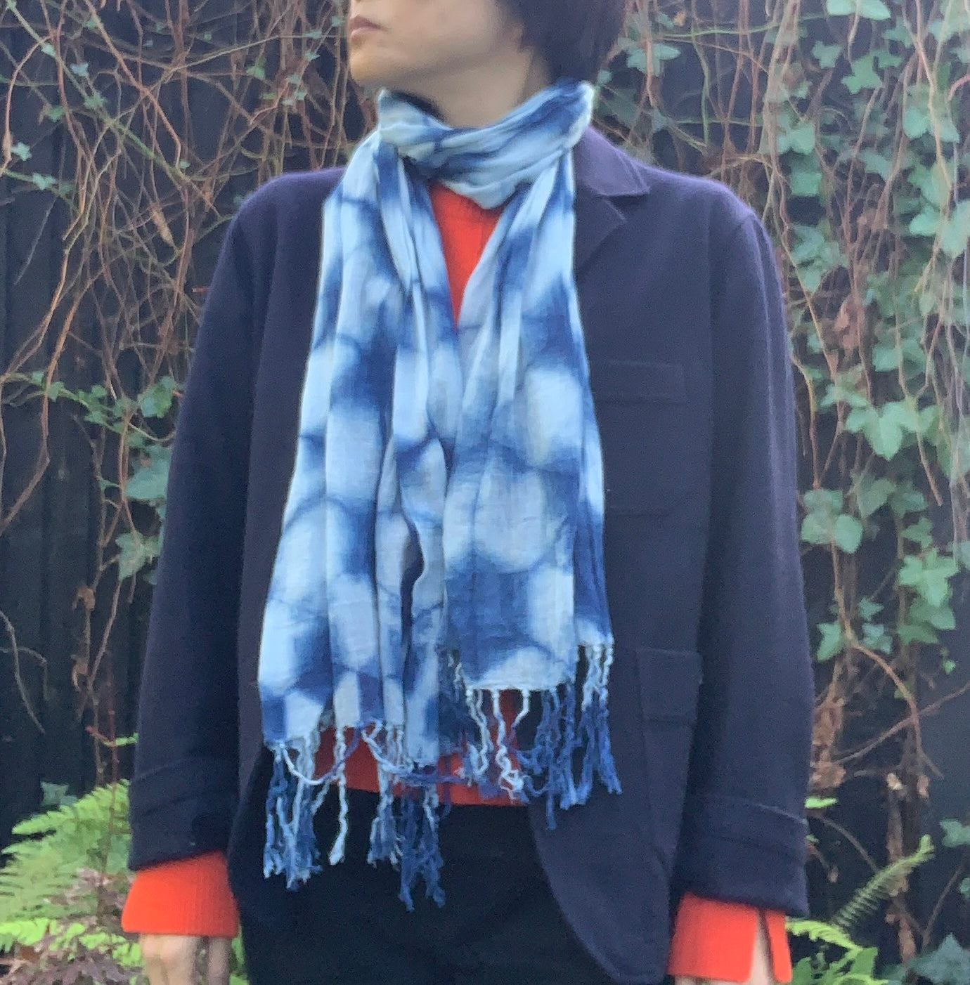 Gauze cotton scarf hand shibori dyed with natural indigo  image 5