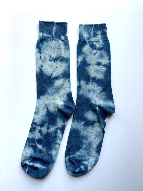 Cotton mix Linen crew socks UK9-11 hand dyed with indigo organic vat image 1