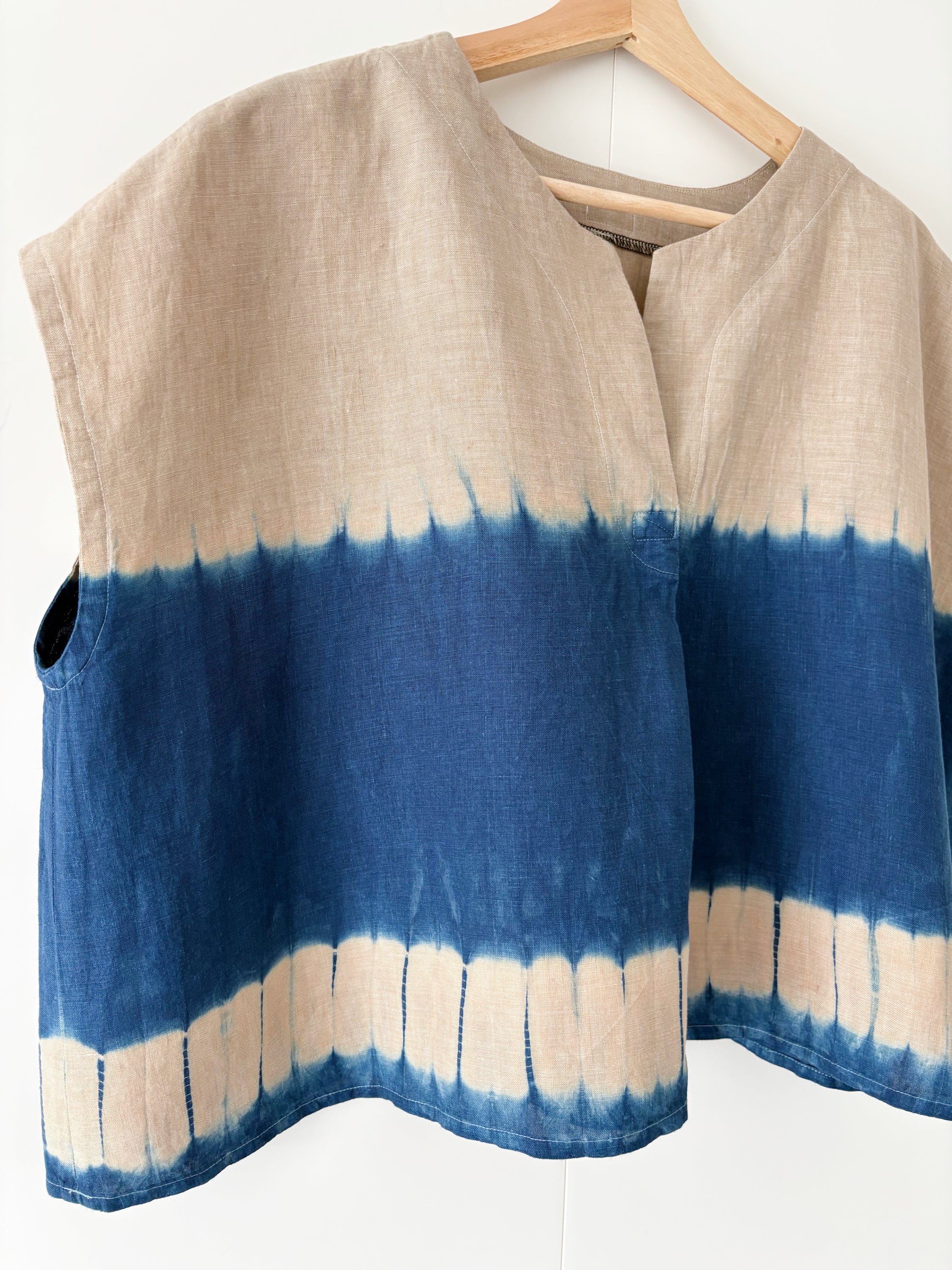 Irish linen pullover shibori dyed with organic indigo image 2