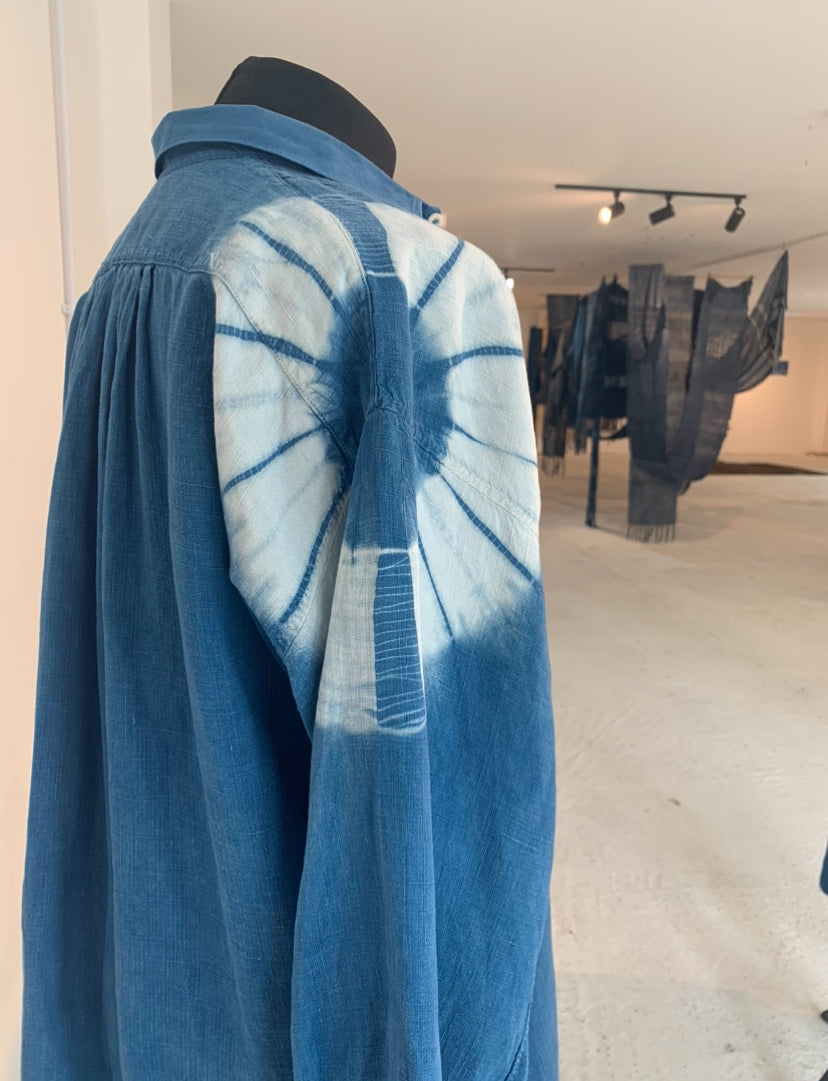 Antique French Smock hand Shibori dyed with indigo image 3